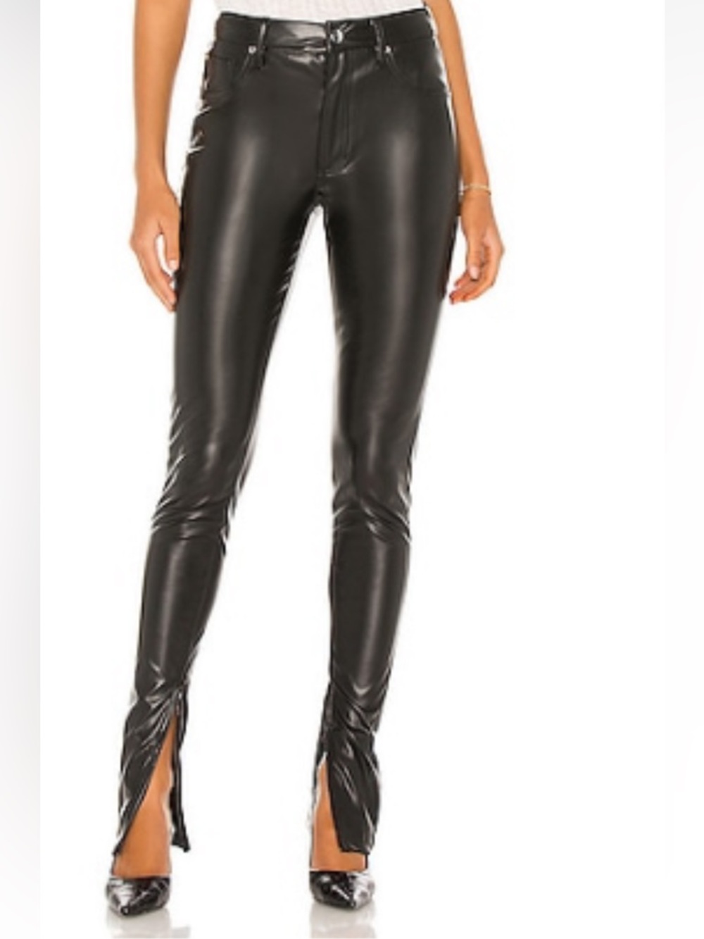 WeWoreWhat Black Faux Leather High-Rise Skinny Pants with Ankle Slits